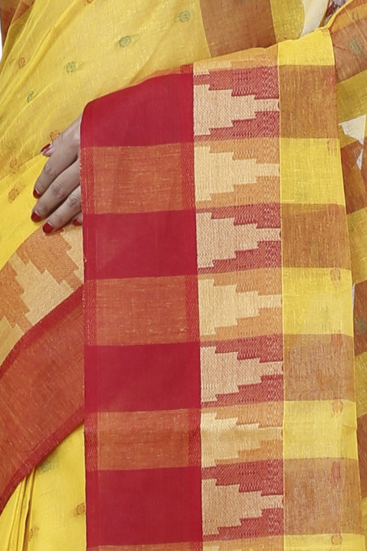 Yellow Pure Cotton Jamuna Tant Saree (1314)